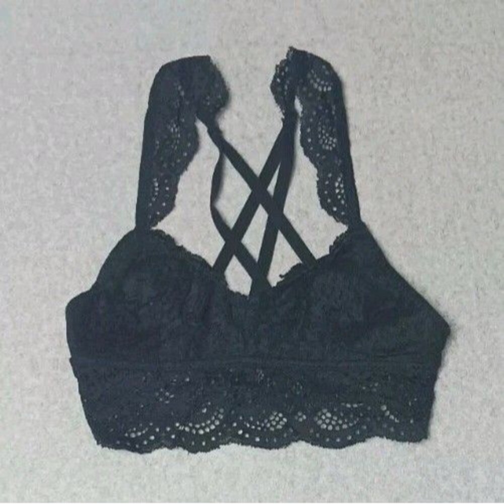 Rue 21 True Lace Racerback Cropped Bralette XS Black Coquette Festival Boho Goth - Picture 1 of 9